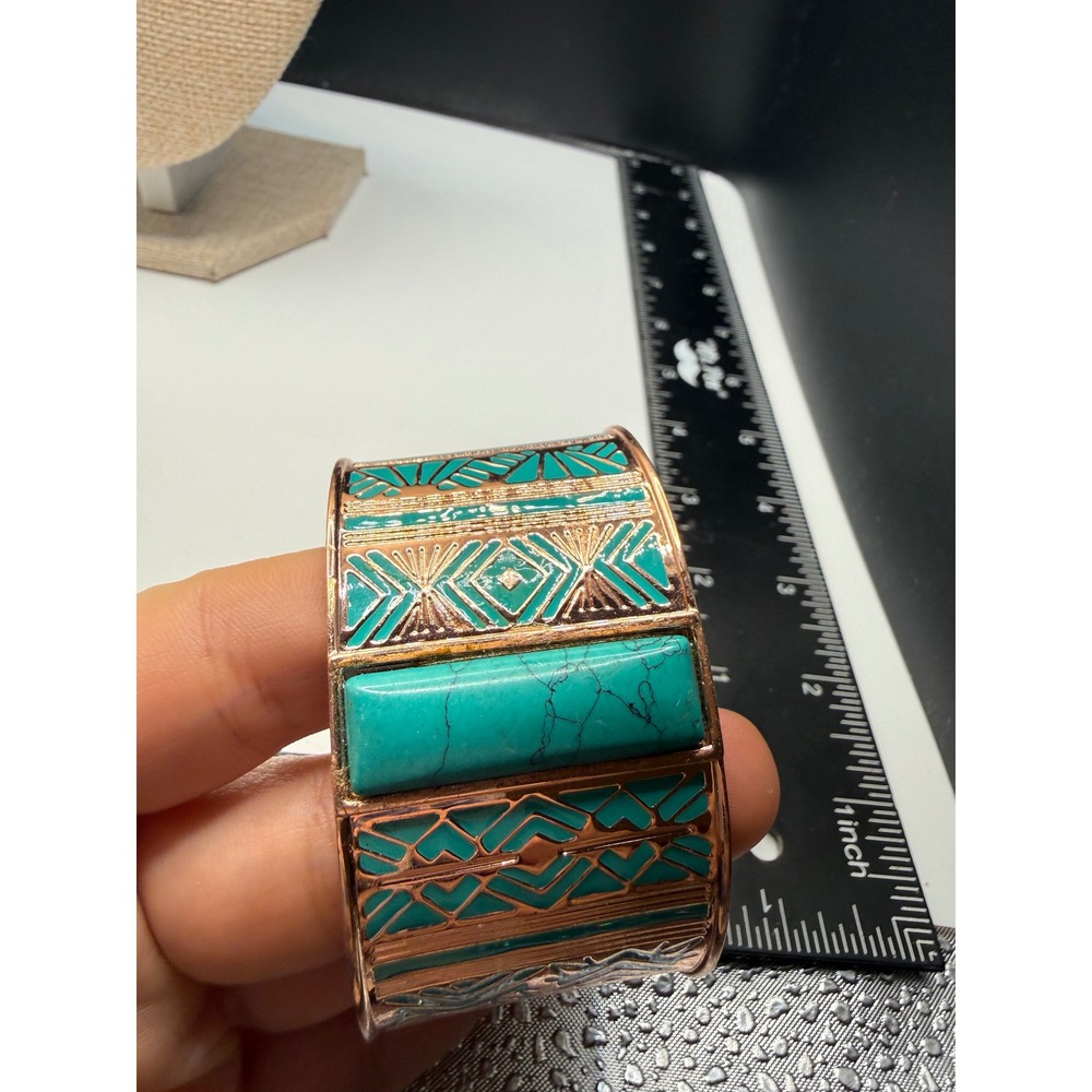 BGE Rose Gold Tone Turquoise Enamel Geometric Statement Cuff Bracelet Boho
